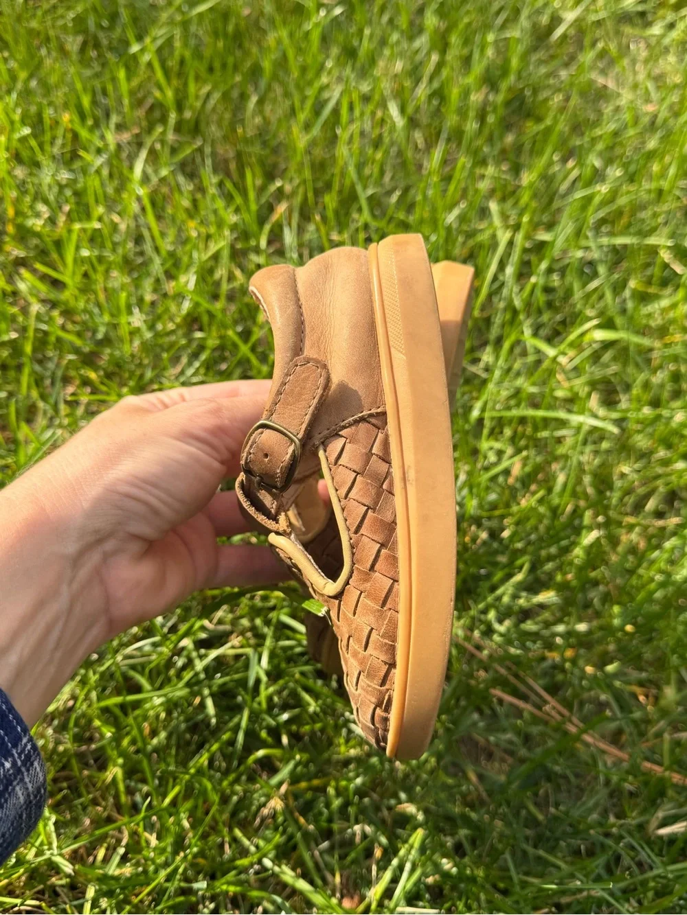 Consciously Baby Leather Woven T-Bar Shoes